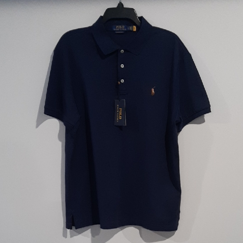 Polo by Ralph Lauren Men's Dark Blue Polo Shirt. Custom Slim Fit